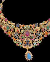 Navratan necklace earrings set in gold plating ( READY TO SHIP )