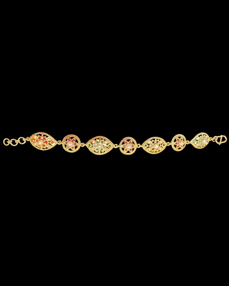 Navratan Gold-Plated Silver Bracelet with Freshwater Pearls ( READY TO SHIP )