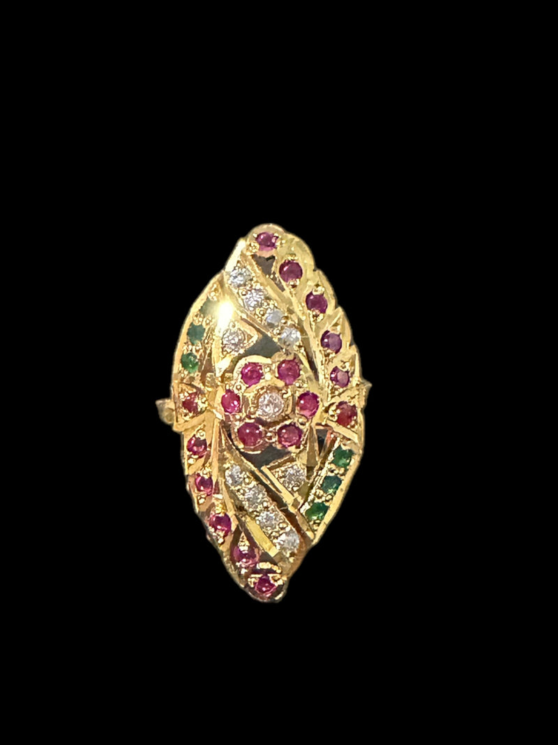 Ruby emerald  gold plated silver ring ( READY TO SHIP)