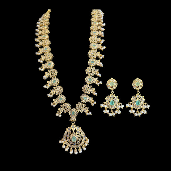 DLN80 Mallika hyderabadi Rani haar in mint  with fresh water pearls ( READY TO SHIP )