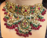 C597 Ruby, Emerald & Pearl Gold-Plated Choker Set | Semi-Precious Stones | Bridal Jewelry ( READY TO SHIP )