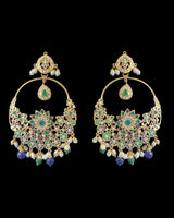 Oversized jadau chandbali earrings - Emerald sapphire pearl ( READY TO SHIP )