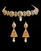 Multicolor Gold-Plated Silver Choker & Jhumka Earrings ( READY TO SHIP )