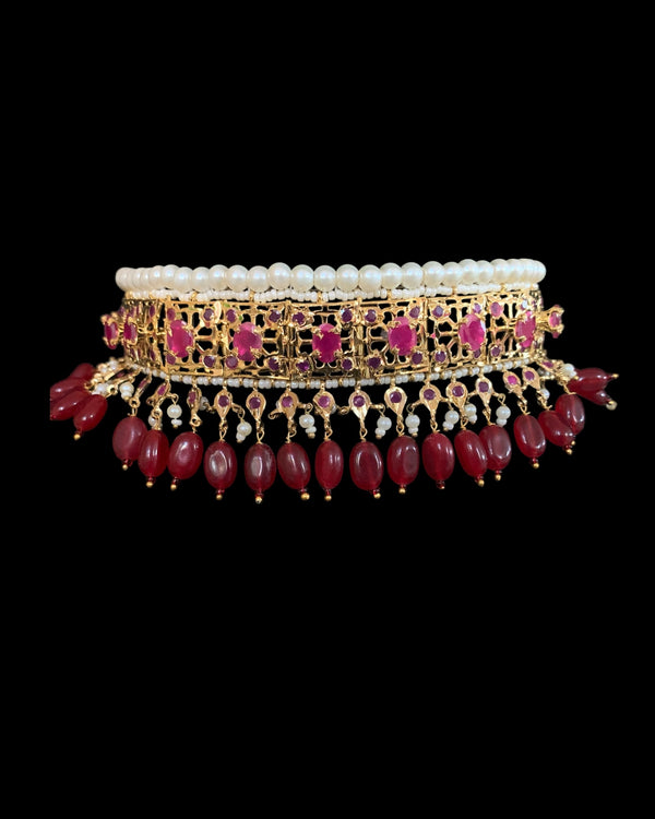 C584 Jadavi lacha in ruby beads- semiprecious  ( READY TO SHIP )