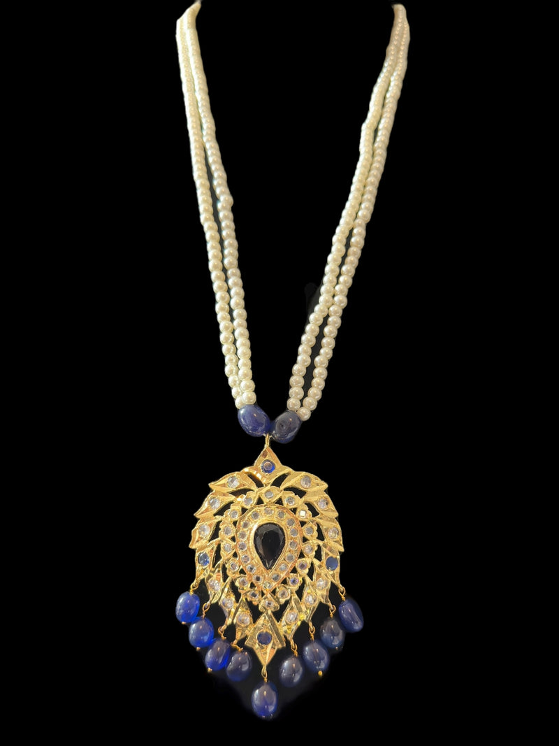 PS507 Alvira pendant set in sapphire blue with pearls  (READY TO SHIP)