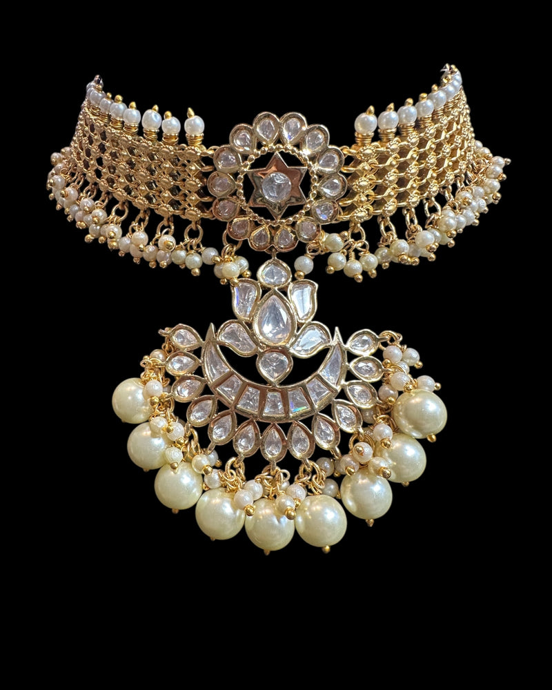 Polki choker earrings set with pearls ( READY TO SHIP )