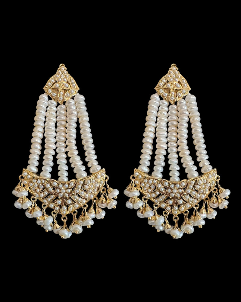 Gold plated silver jhoomar earrings in fresh water pearls ( READY TO SHIP )