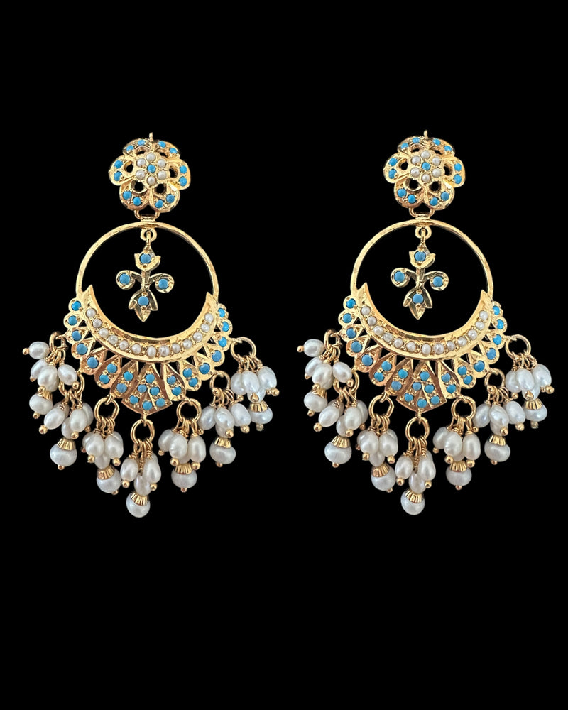 Gold-Plated Silver Turquoise Earrings with Freshwater Pearls | 92.5 Silver | Lightweight Screw-Back Design ( READY TO SHIP )