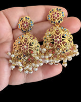 Gold plated silver earrings in navratan ( READY TO SHIP )