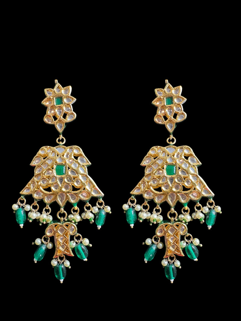 Mashal Kundan earrings  - Green  ( READY TO SHIP )