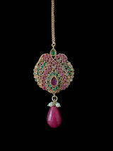 BR463  Deepa multicolor bridal cz necklace set with jhoomar tika ( READY TO SHIP )