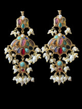 C547 Navratan bridal choker earrings set in fresh water pearls ( READY TO SHIP )