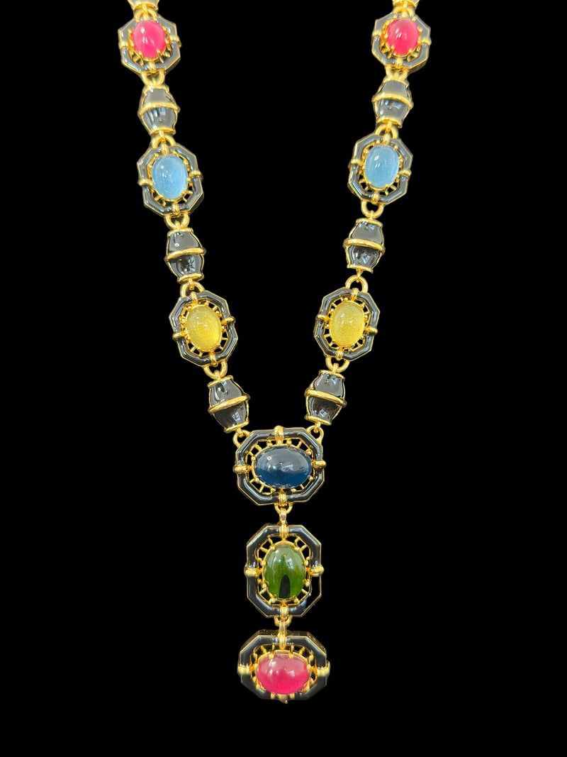 DLN72 Multicolor gold plated gemstone necklace ( READY TO SHIP )