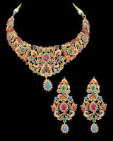 Navratan necklace earrings set in gold plating ( READY TO SHIP )