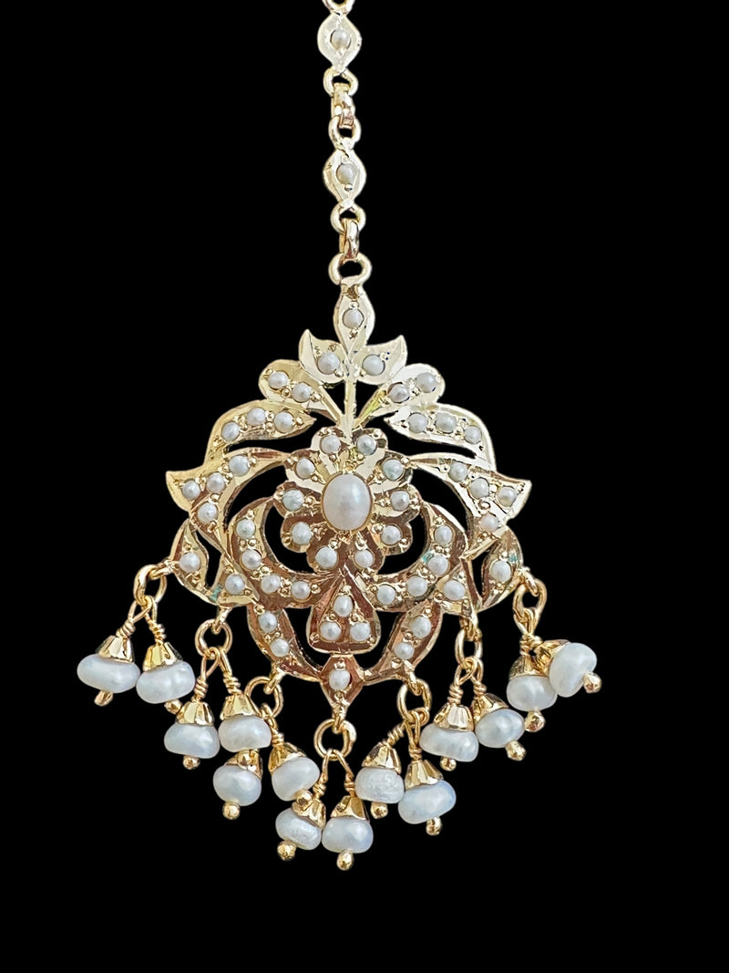 Gold plated silver tikka in fresh water pearls ( READY TO SHIP  )