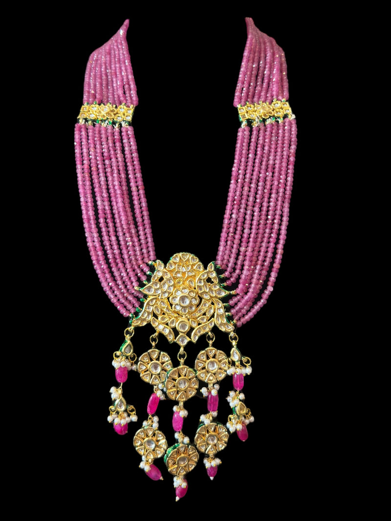 DLN104 Shahreen kundan rani haar in pink beads   ( READY TO SHIP)