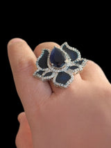 DJR143 LOTUS ring - blue ( SHIPS IN 2  WEEKS )