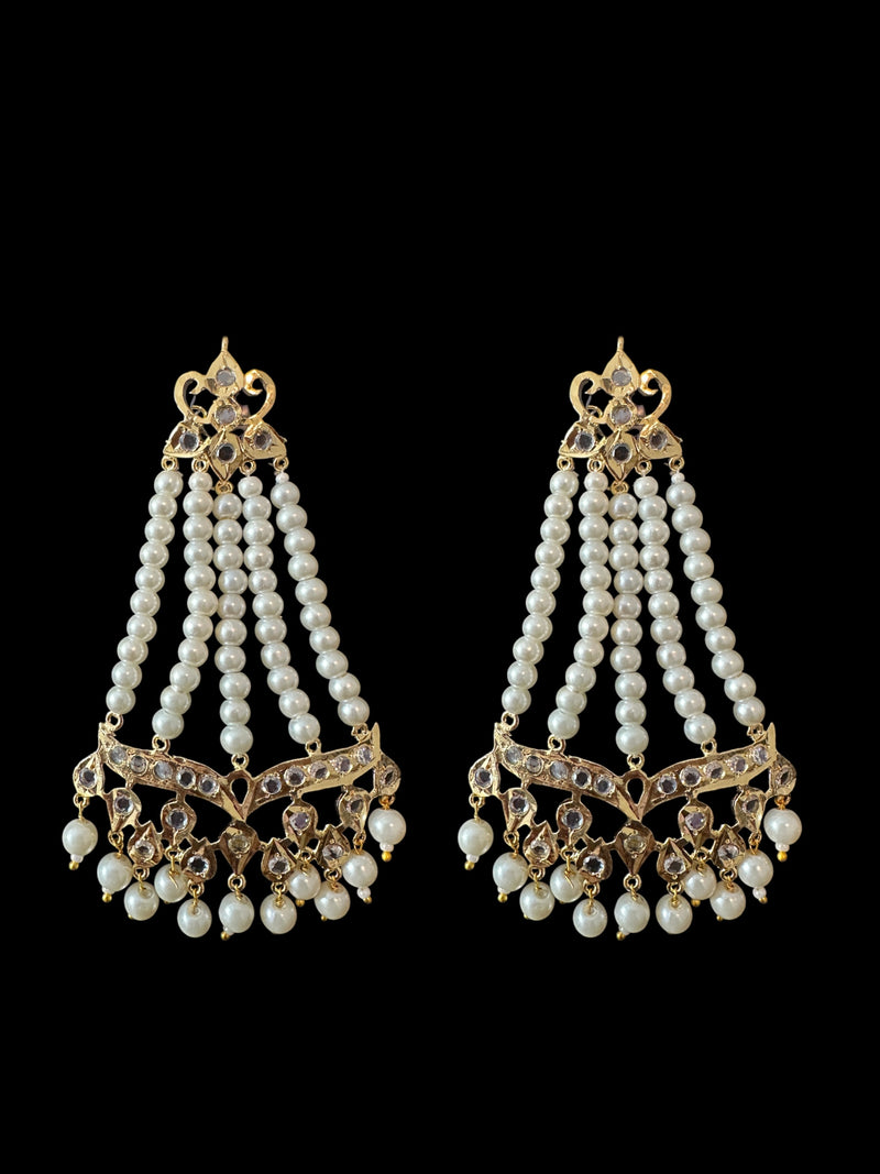 DLN111 Hareem pearl rani haar with jhoomar earrings in pearls  ( READY TO SHIP )