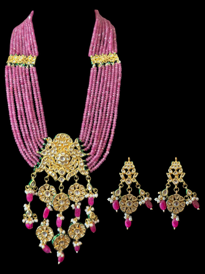 DLN104 Shahreen kundan rani haar in pink beads   ( READY TO SHIP)