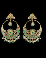 Oversized Jadau Chandbali Earrings in Emerald & Pearl ( READY TO SHIP )