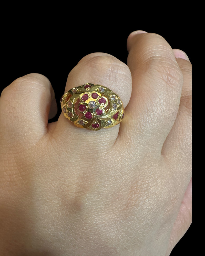 Ruby & Zircon Ring – Gold-Plated Silver Minimal Elegance ( READY TO SHIP )