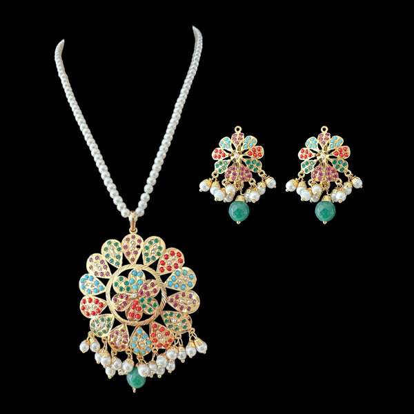 PS314  Kavya pendant set in navratan    (READY TO SHIP )