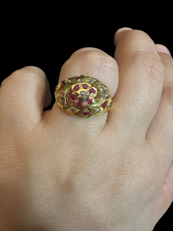 Ruby & Zircon Ring – Gold-Plated Silver Minimal Elegance ( READY TO SHIP )