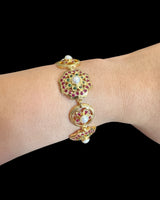 Gold Plated Silver Ruby Emerald Bracelet with Freshwater Pearls ( READY TO SHIP )