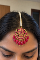 DJTK500 Traditional Hyderabadi Ruby Tika with Freshwater Pearls – Gold Plated ( READY TO SHIP )