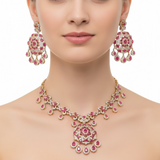 DNS220 ✨ Gold-Plated Ruby & Zircon Short Necklace Set — Vibrant Collarbone Elegance ( READY TO SHIP )
