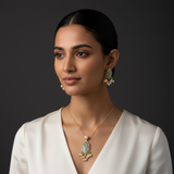 Gold Plated 92.5 Silver Turquoise Pendant Earrings with Freshwater Pearls ( READY TO SHIP )