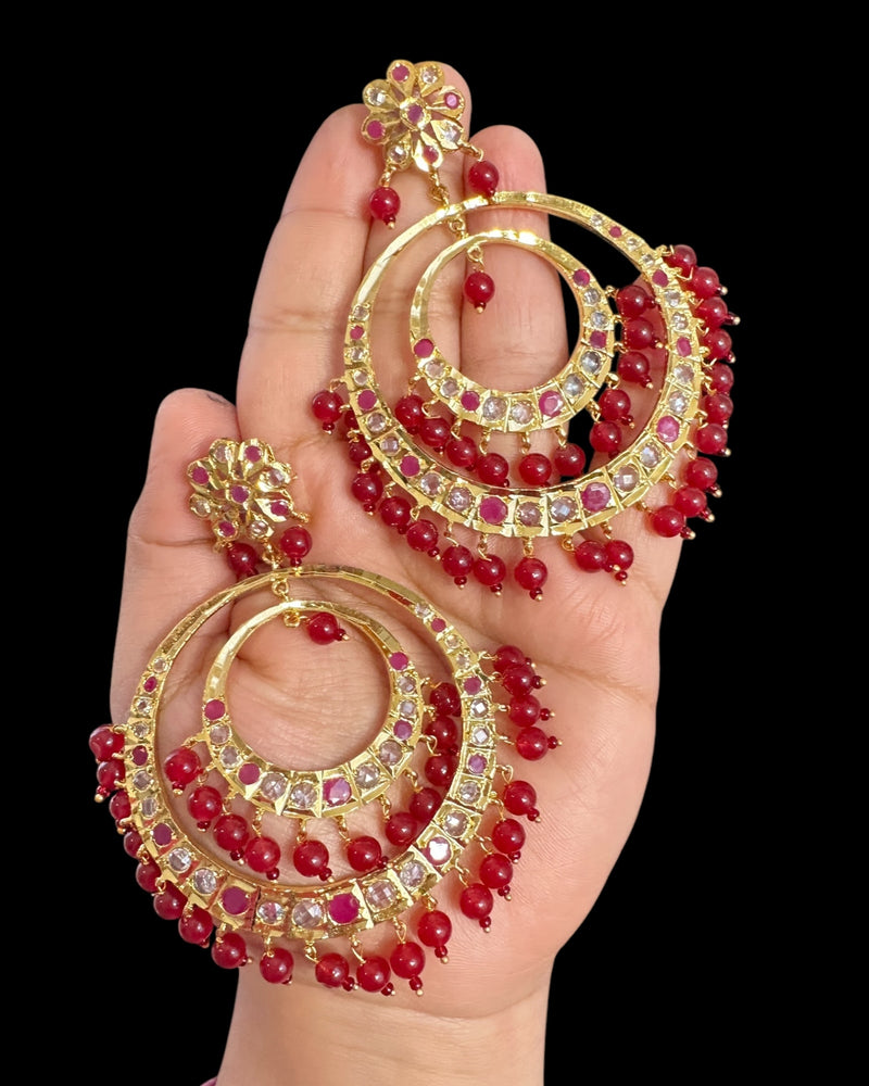 DER772 USHA overzied chandbali earrings - Ruby   (READY TO SHIP )