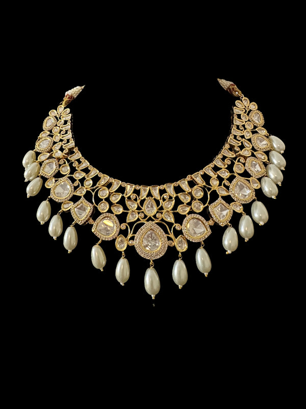 DNS196 Tanu polki necklace set with pearls ( READY TO SHIP )