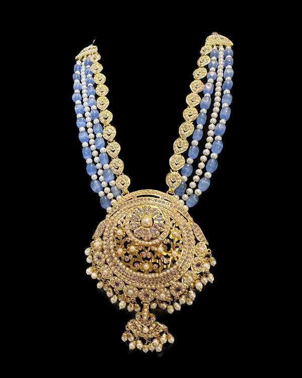DLN135 Gold-Plated Jadau Rani Haar with Earrings – Medium Length - Purple ( READY TO SHIP )