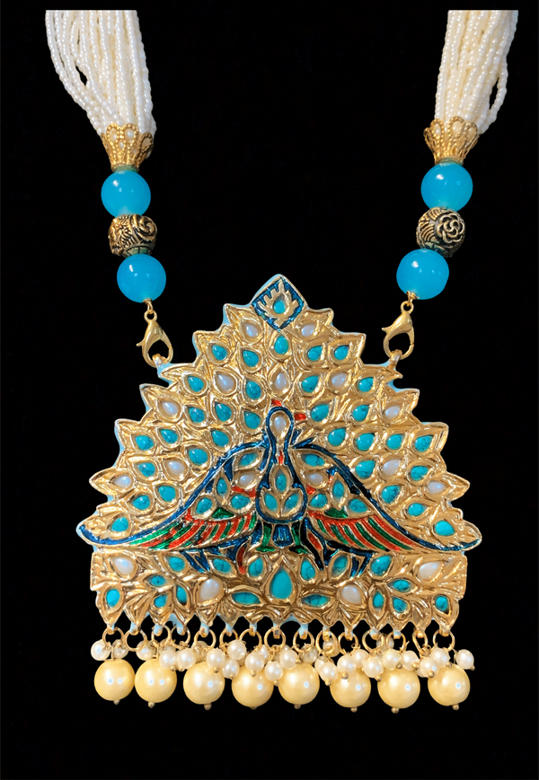 PS333Turquoise kundan meenakari pendant set