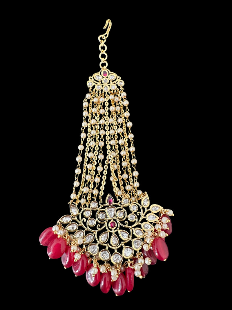 DJHR147 Gold plated high quality Polki jhoomar - Ruby  ( READY TO SHIP )