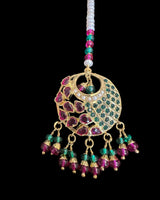 Gold Plated Silver Ruby Emerald Tika with Freshwater Pearls ( READY TO SHIP )