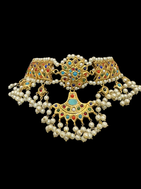 C314 Aniya navratan choker set ( SHIPS IN 4 WEEKS  )