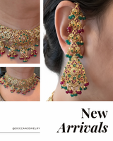 Ruby-Emerald Freshwater Pearl Bridal Necklace Set | Gold-Plated Silver Elegance ( READY TO SHIP )