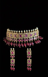 C588 Gauhar hyderabadi choker in Ruby  ( READY TO SHIP )