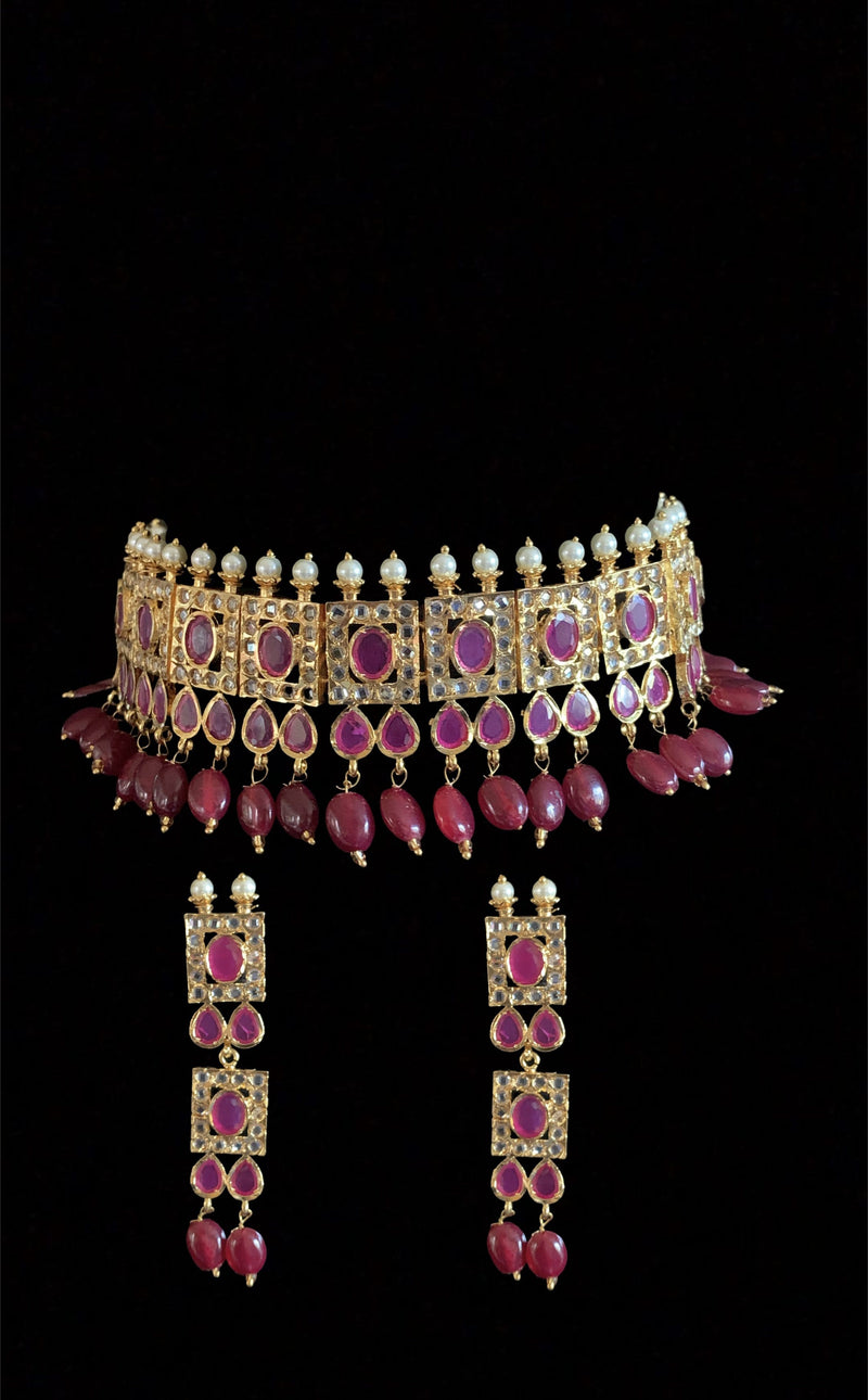 C588 Gauhar hyderabadi choker in Ruby  ( READY TO SHIP )