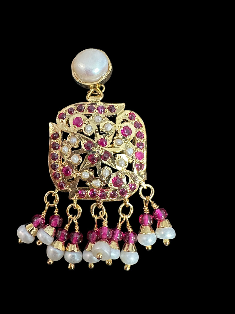 Ruby & Freshwater Pearl Pendant and Earring Set – Gold-Plated 92.5 Silver ( READY TO SHIP )