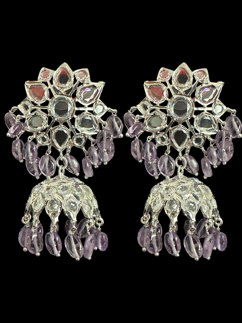 Khushi long necklace with earrings in real amethyst beads ( READY TO SHIP )
