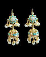 Gold-Plated Silver Turquoise & Freshwater Pearl Jhumka Earrings ( READY TO SHIP )
