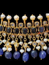 Tirmani Necklace Set with chandbali Earrings – 22K Gold-Plated Jewelry with Freshwater Pearls and sapphire 
 ( SHIPS IN 4 WEEKS  )