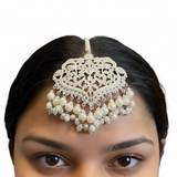 DJTK373 Neeli silver plated jadau tika with pearls ( READY TO SHIP )