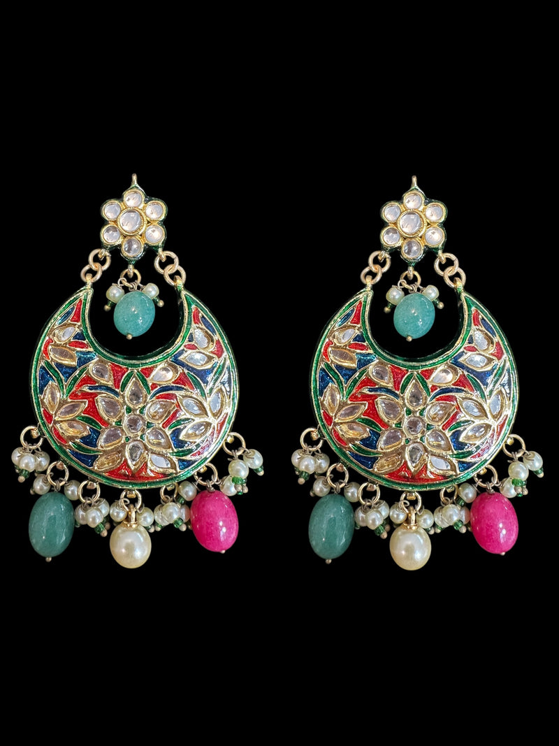 Gold-Plated Kundan Chandbali Earrings with Shell Pearls & Quartz Beads – 2.7” | Meenakari Back | Traditional Indian Jewelry ( READY TO SHIP )