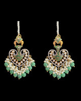 ERS82 Gold-Plated Meenakari Chandbali Earrings with Pearl Ear Support - Green ( READY TO SHIP)