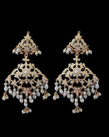 SN22 Gold-Plated 92.5 silver Pearl Necklace with Edwardian Style Earrings