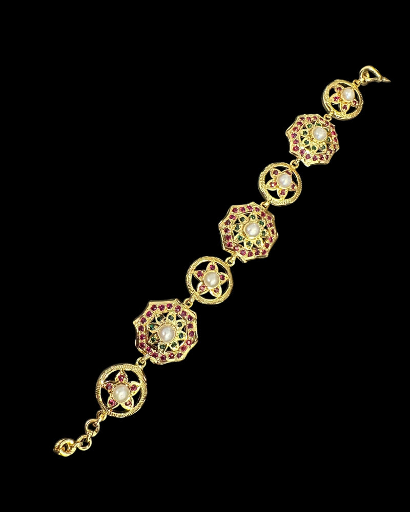 Gold Plated Silver Ruby Emerald Bracelet with Freshwater Pearls ( READY TO SHIP )